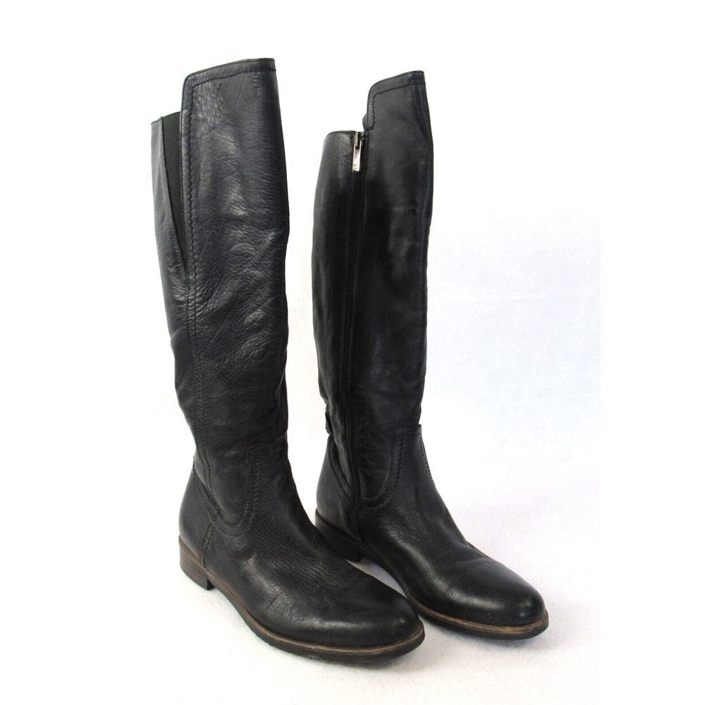 Black Leather Tall Knee High Riding Boot TJ Collection Preppy Equestrian Chic